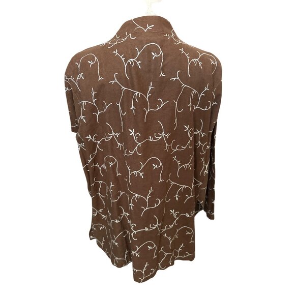 Silhouettes Brown Linen Top Cotton Embroidered Tie Knot Front Tunic Size 3X - Picture 2 of 6